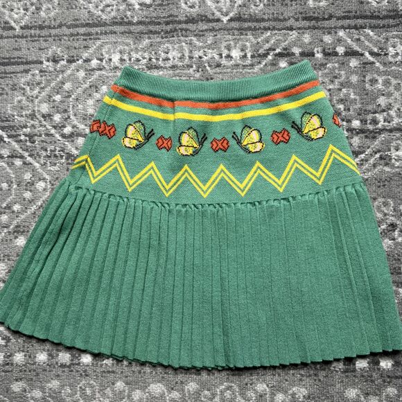 PP Town Butterfly Sweater Knit Pleated Skirt Girls Size 12 Green Yellow Tennis - Picture 1 of 8